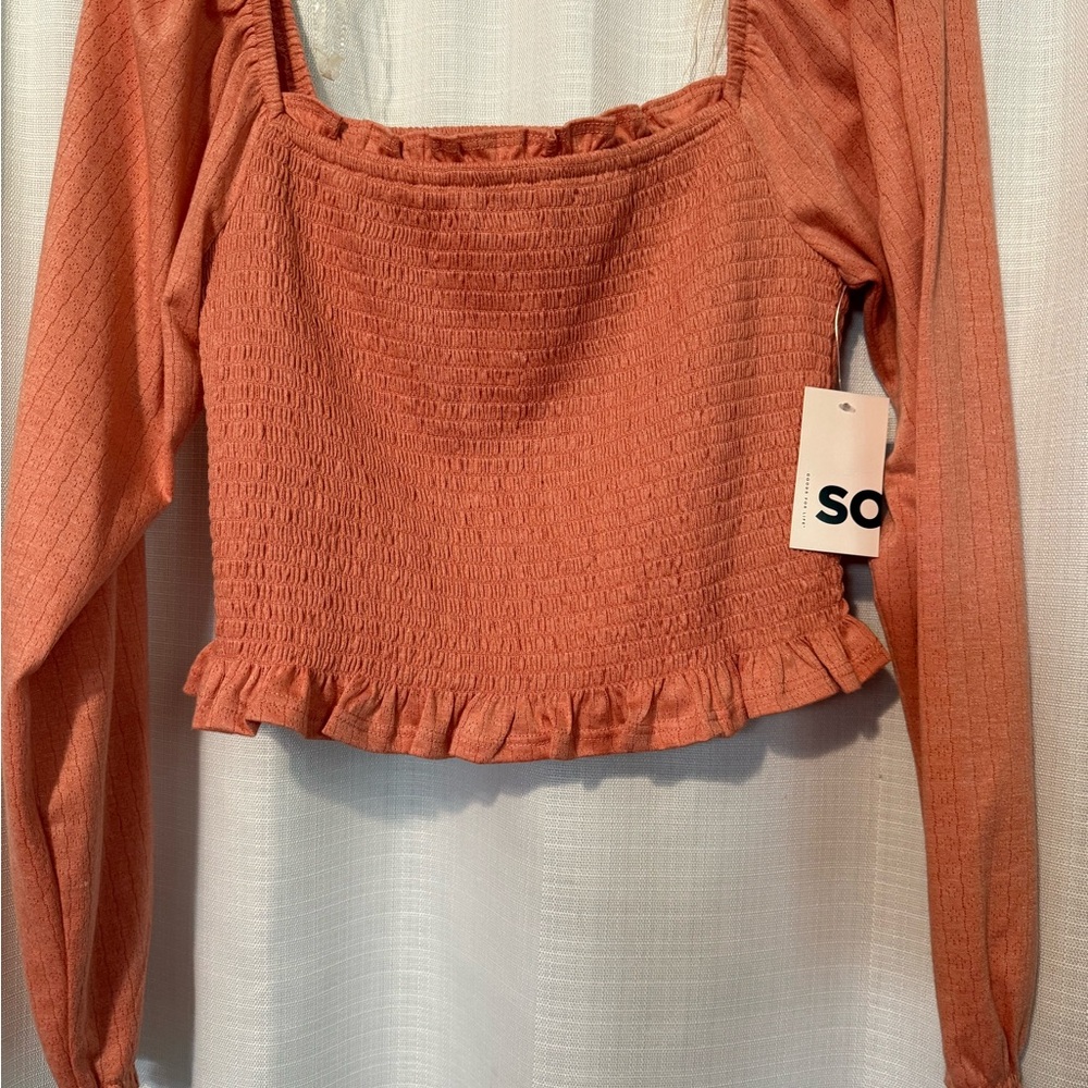 Juniors Coral Smocked Blouse